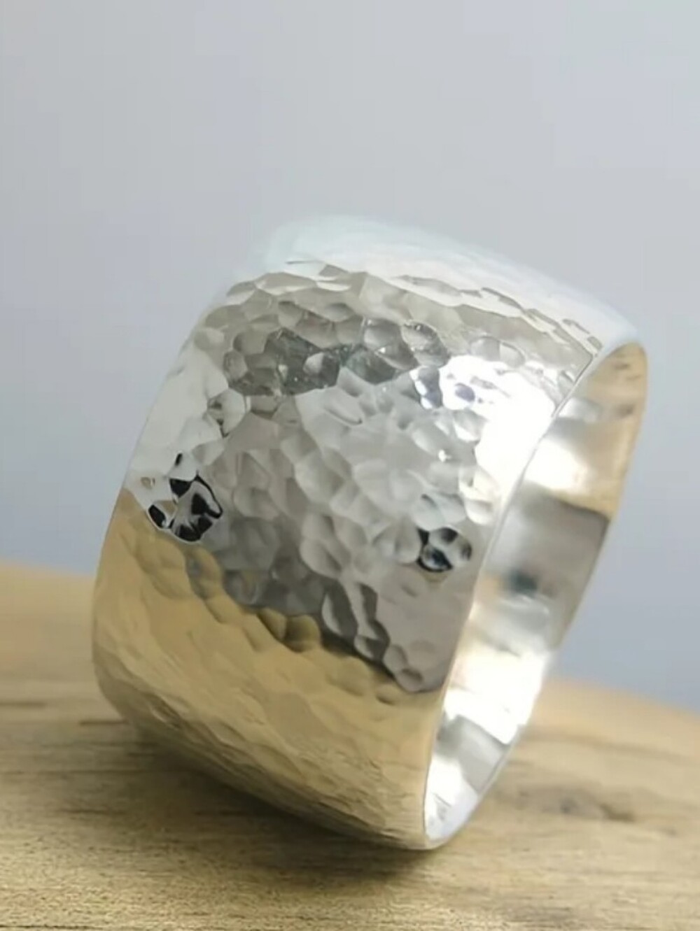 Wide Silver Hammered Texture Band Size 8 NWOT